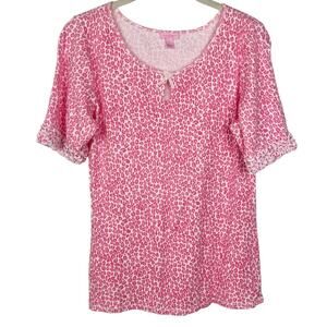 Lilly Pulitzer Pink Leopard Top L Ruffle Sleeves